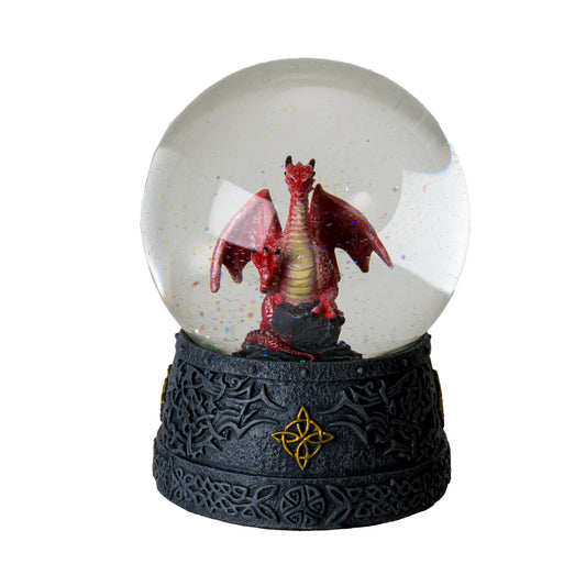 Red Dragon Water Globe with Celtic Knot Base Perfect for Home Decor Tabletop Display and Dragon Collectible Gift 5.38" Tall