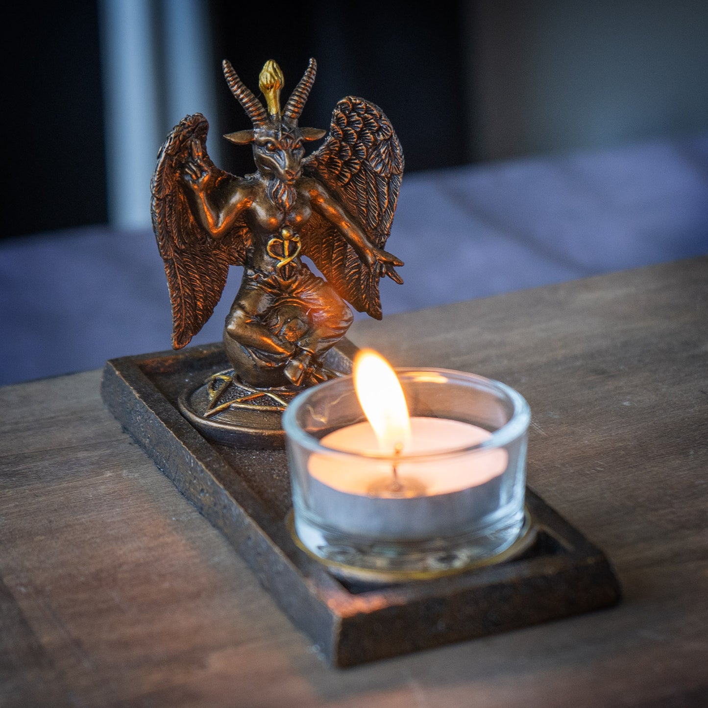 Baphomet Votive Candle Holder Gothic Decor with Winged Baphomet Figurine Ideal for Tabletop and Home Decoration 5.12" Tall