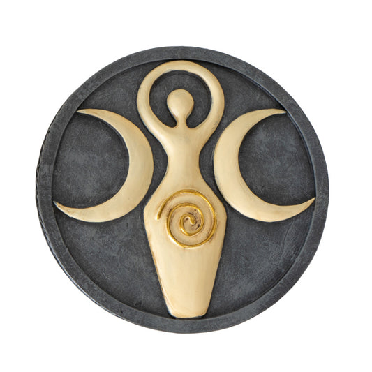 Spiral Goddess Round Box with Triple Moon Symbol Ideal for Storing Jewelry Crystals or Personal Items in a Mystical and Elegant Design