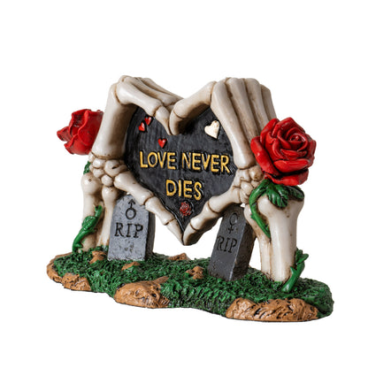 Skeleton Gravestone Figurine Love Never Dies with Roses