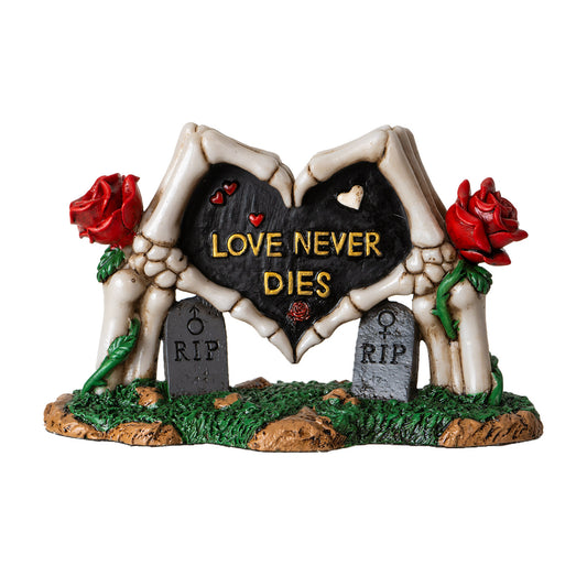 Skeleton Gravestone Figurine Love Never Dies with Roses