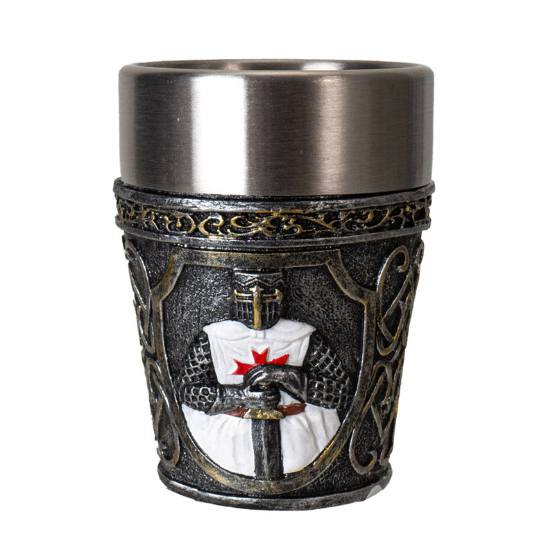 White Medieval Knight Shot Glass with Intricate Armor Design and Stainless Steel Inner Cup Perfect for Party Barware or Unique Collectible Gift 3 fl oz