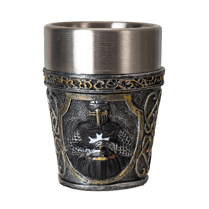 Black Medieval Knight Shot Glass with Intricate Armor Design and Stainless Steel Inner Cup Perfect for Party Barware or Unique Collectible Gift 3 fl oz