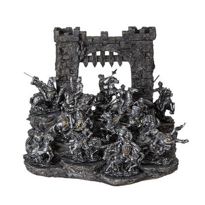 12 Piece Medieval Knight Figurine Set with Castle Gate Display Stand