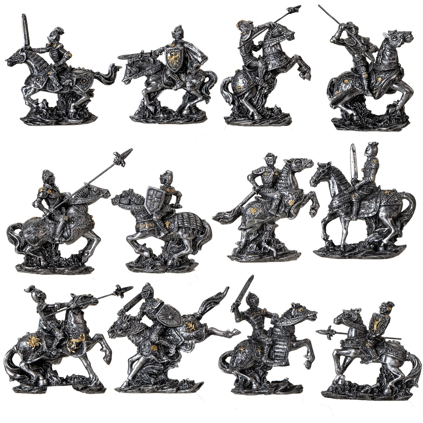 12 Medieval Knight Figurines Refill Set Collectible Resin Knights