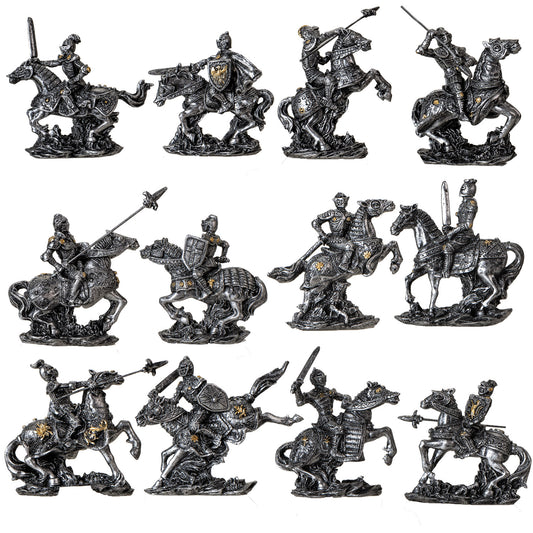 12 Medieval Knight Figurines Refill Set Collectible Resin Knights