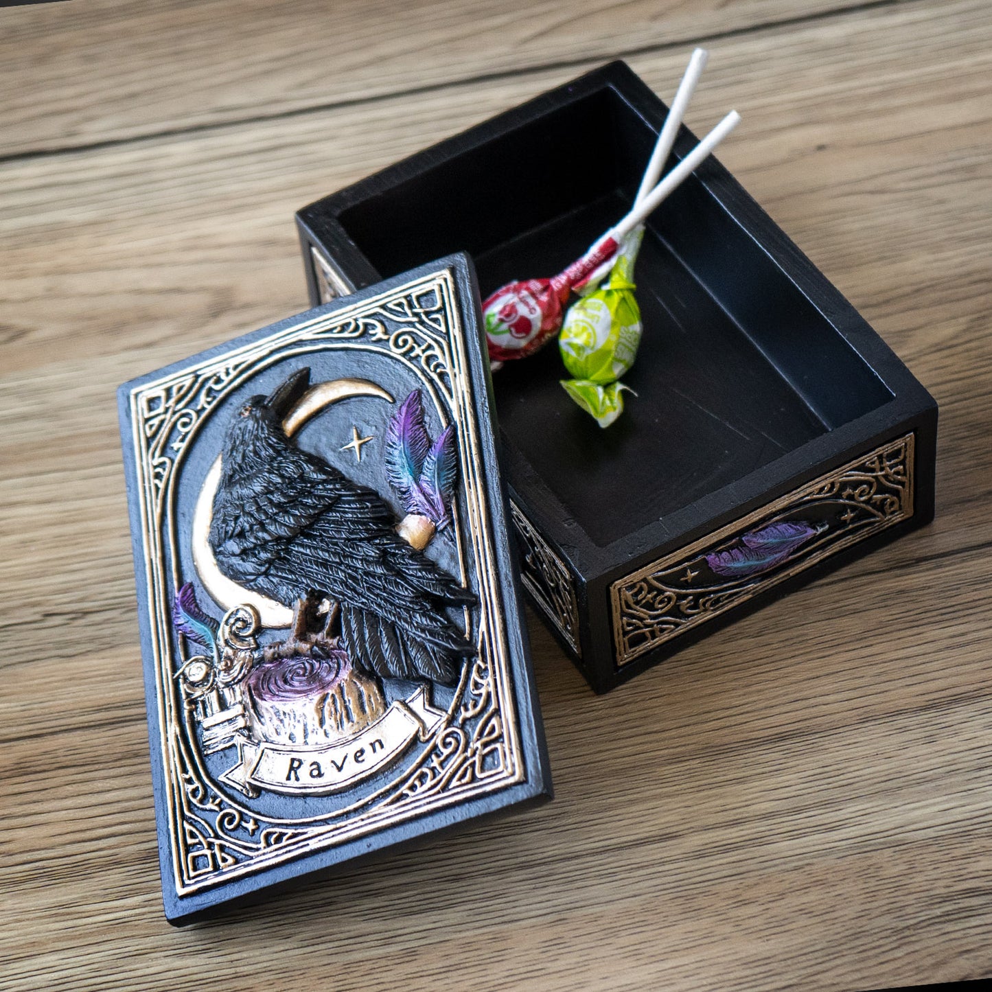 Raven Tarot Box with Moon and Feather Design