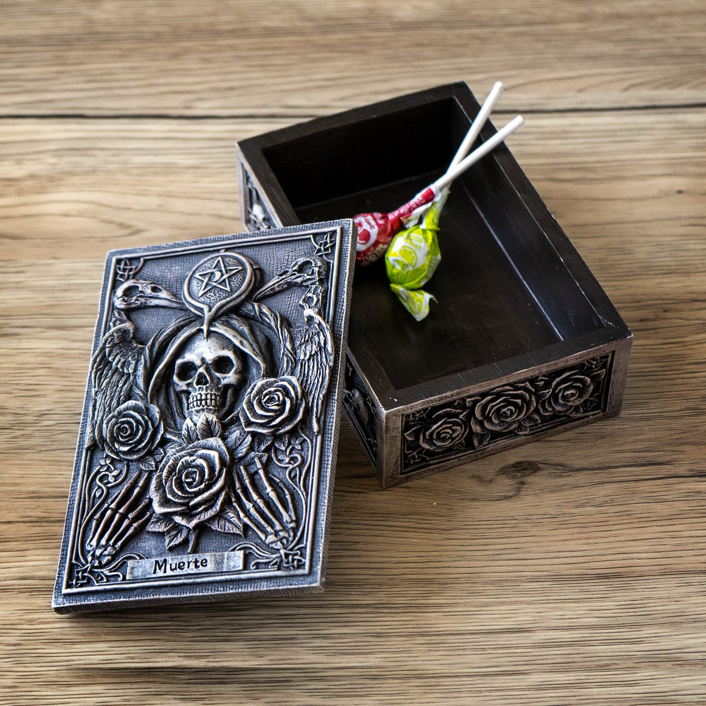 Muerte Tarot Box with Grim Reaper and Gothic Rose Design