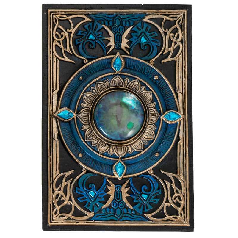 All Seeing Eye Tarot Box with Intricate Blue Accents and Crystal Inlay