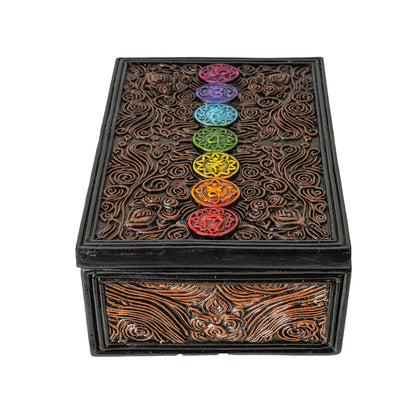 7 Chakra Energy Tarot Box with Ornate Swirl Patterns Design