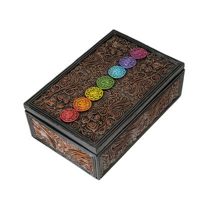 7 Chakra Energy Tarot Box with Ornate Swirl Patterns Design