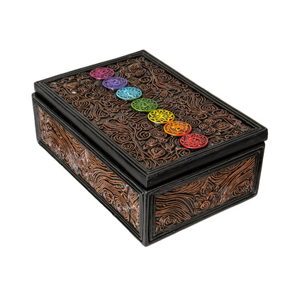 7 Chakra Energy Tarot Box with Ornate Swirl Patterns Design