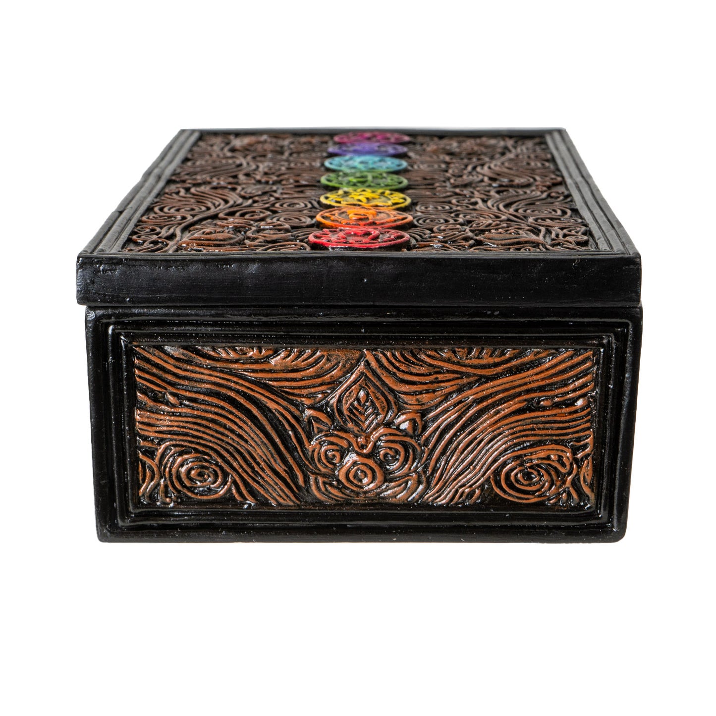 7 Chakra Energy Tarot Box with Ornate Swirl Patterns Design