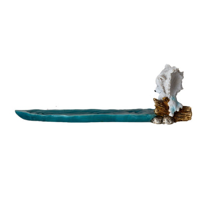 White Wolf and Pup Incense Holder with Water Stream Design Perfect for Relaxation Meditation or Unique Home Decor 11.1" Long