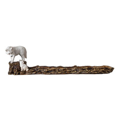 Wolf and Pup Incense Holder with Woodsy Log Resin Design Perfect for Relaxation, Aromatherapy, and Rustic Home Decor 11.22" Long