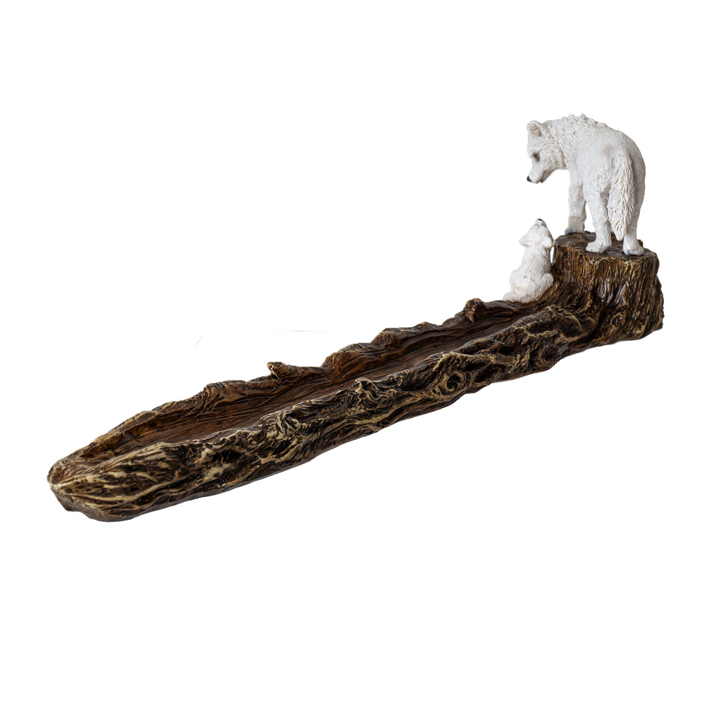 Wolf and Pup Incense Holder with Woodsy Log Resin Design Perfect for Relaxation, Aromatherapy, and Rustic Home Decor 11.22" Long