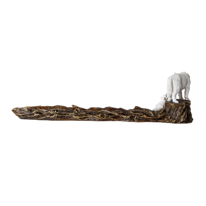 Wolf and Pup Incense Holder with Woodsy Log Resin Design Perfect for Relaxation, Aromatherapy, and Rustic Home Decor 11.22" Long