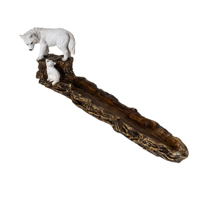 Wolf and Pup Incense Holder with Woodsy Log Resin Design Perfect for Relaxation, Aromatherapy, and Rustic Home Decor 11.22" Long