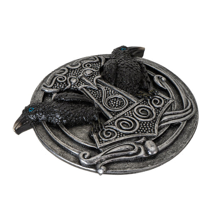 Thor?s Hammer Incense Burner with Dual Raven Design Perfect for Viking Home and Halloween Decor or Relxation 5.31" Long