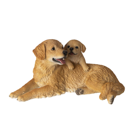 Mother and Puppy 11" Long Golden Retriever Figurine Realistic Dog for Outdoor Garden or Home Decor for Pet Lovers