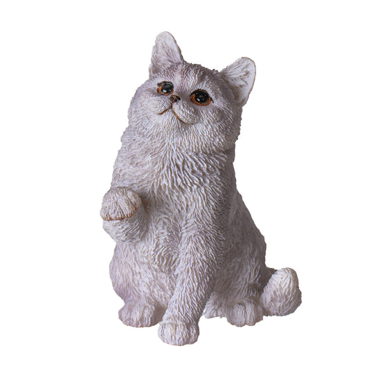 Short Hair 2.1" Tall Kitten Figurine Adorable Sitting Cat with Raised Paw for Home Office or Living Room Decor