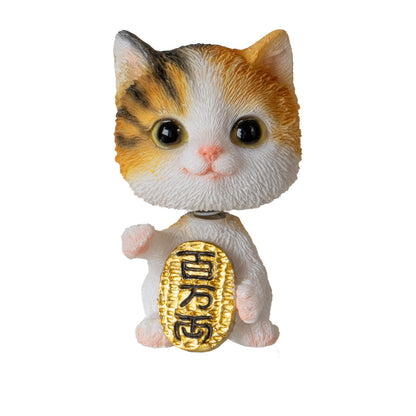 Maneki Neko Bobble Head Figurine 2.17" Tall Adorable Lucky Cat with Wobbling Head for Desk or Car Décor