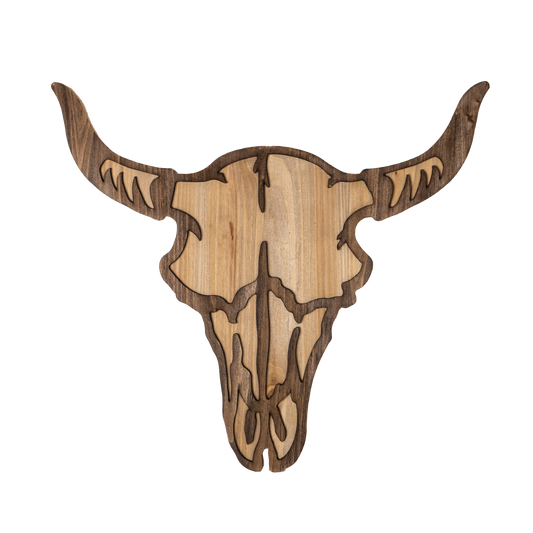 Western Cow Bison Skull Wall Plaque, MDF Board, Bull Horn Cutout, 15 inch Wide, Wall Art, Man Cave Decor