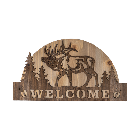 Elk Welcome Sign Outdoor Forest Hunting Decorative Wall Sign Cabin Decor 16.85 Inches Wide Man Cave Wall Art