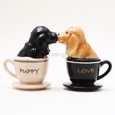 Pacific Trading Kissing Cocker Spaniel Pups in Tea Cups Magnetic Salt and Pepper Shakers Set