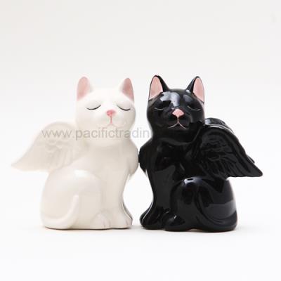 3.5 Inch Black and White Angelic Cats Salt and Pepper Shakers Set