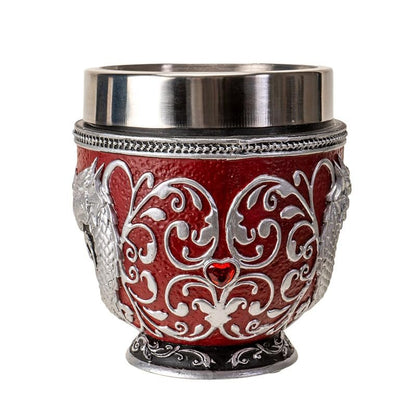 Pacific Giftware Heart-shaped Dragon Tea Cup 8 Floz Resin and Stainless Steel Mug with Silver Dragon Handle Red Accents Ideal for Coffee Tea And Unique Fantasy Themed Decor