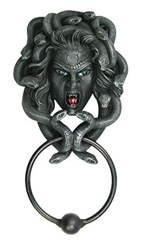 The Head of Medusa Door Knocker with Iron Knocker Collectible Figurine in Stone Finish 9 Inch Tall