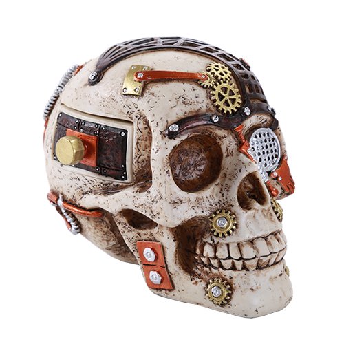 Steampunk Gearwork Skull with Secret Stash Drawer Trinket Box Collectible