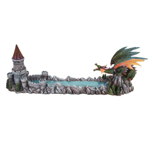 PTC 15 Inch Dragon with Moat and Castle Incense Holder Statue Figurine