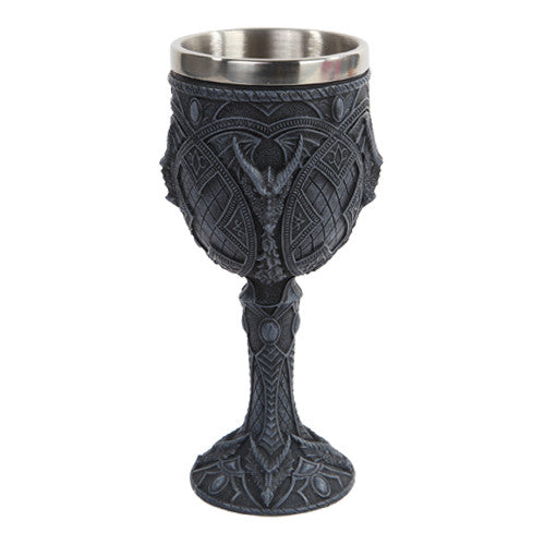 Guardian Dragon Wine Goblet Chalice Resin Body Stainless Steel Faux Stone