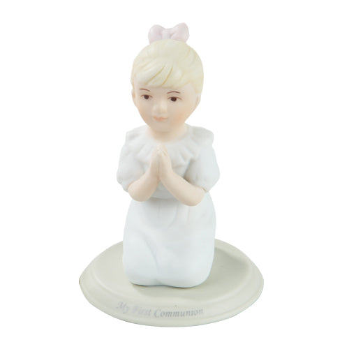 First Communion Little Girl Praying on Knees Statue Fine Porcelain Figurine, 5.2