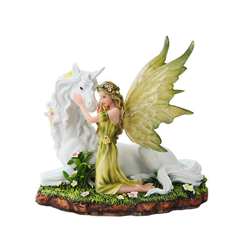 PTC 7 Inch Green Winged Fairy with Magical Unicorn Statue Figurine