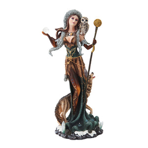 12.5 Inch Sun and Moon Witch with Wolf and Owl Statue Figurine
