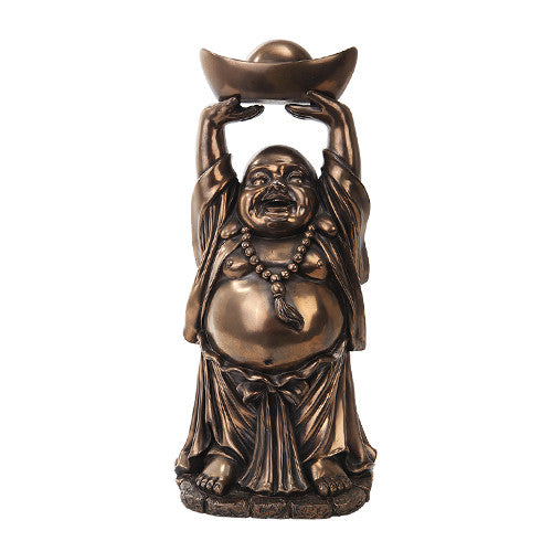 PTC 15.5 Inch Bronze Colored Standing Lucky Buddha Holding Dish Figurine Multi