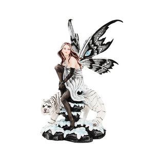 PTC 20.25 Inch Butterfly Wing Fairy with White Tiger Statue Figurine