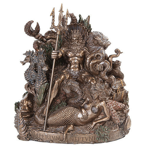 10511 King Neptune with Mermaid and Sea Animals Figurine, 10.5"