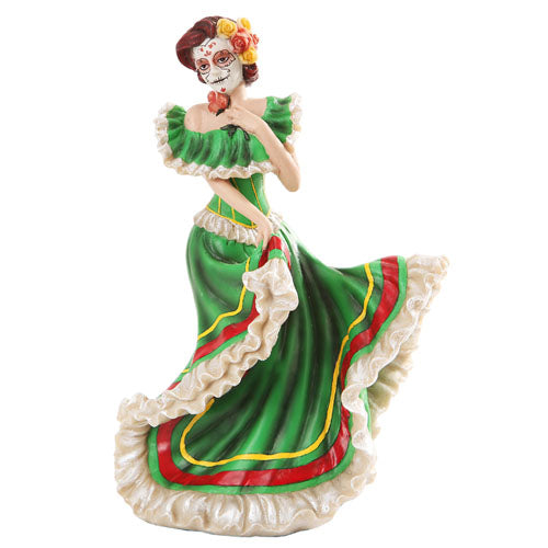 Day of the Dead Green Salsa Dancer 5 x 7 Resin Stone Decorative Tabletop Figurine