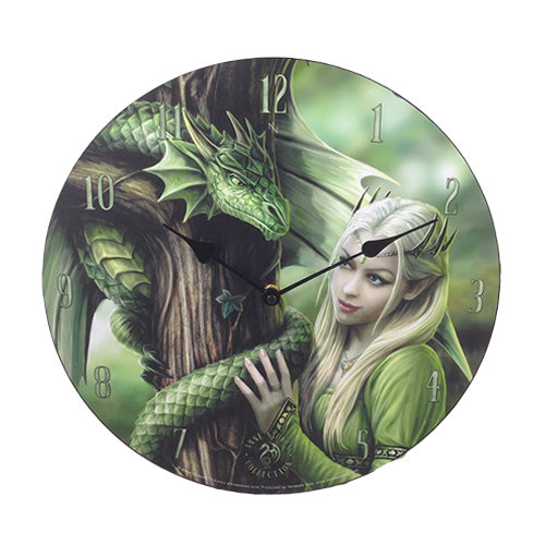 Kindred Spirit Dragon Forest 13.5" Wall Clock Round By Anne Stokes