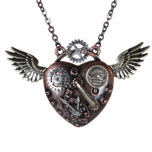 Steampunk Gearwing Clock Pressure Wings Necklace