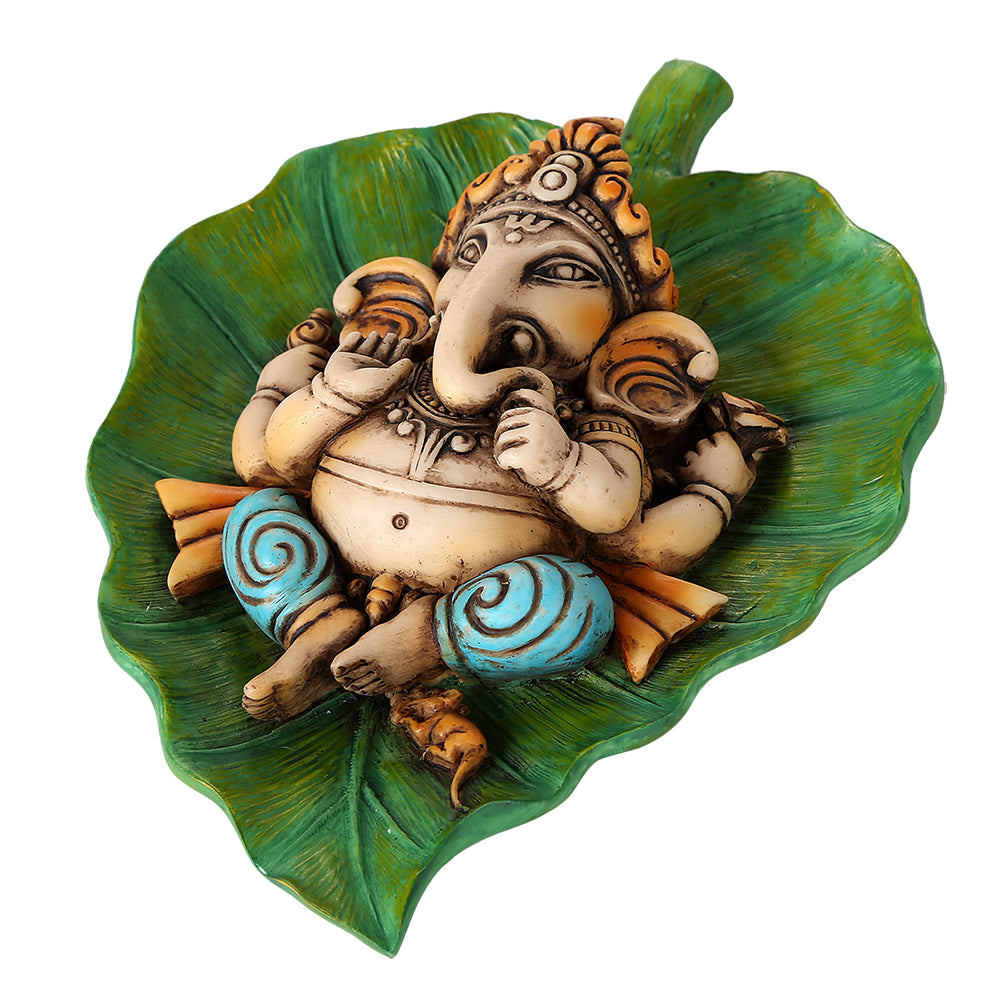 Pacific Giftware Lord Ganesha Laying On Peepal Banyan Leaf Supreme Hindu Deity Remover of Obstacles and Collectible Figurine