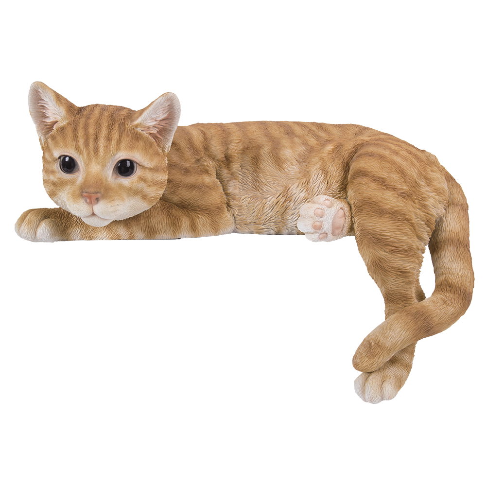 Realistic Looking Orange Striped Tabby Laying Cat  Glass Eyes Statue Kitten