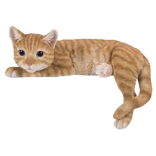 Realistic Looking Orange Striped Tabby Laying Cat  Glass Eyes Statue Kitten