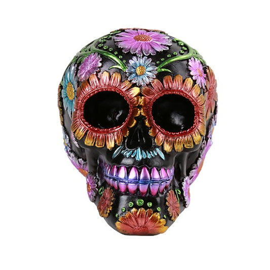 Dia De Los Muertos Human Sugar Skull Resin Statue Floral