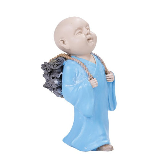 Colorful Joyful Monk Gathering Firewood Baby Buddha Resin Figurine