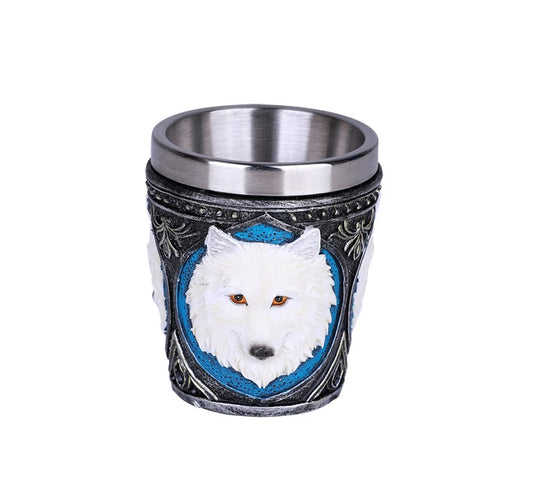 Lone Spirit White Wolf Celtic Magic Shot Glass Stainless Steel insert